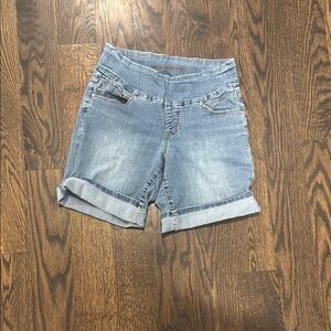 Jag Jeans pull on Blue Jean Shorts with Rolled Hem and Distressed Look